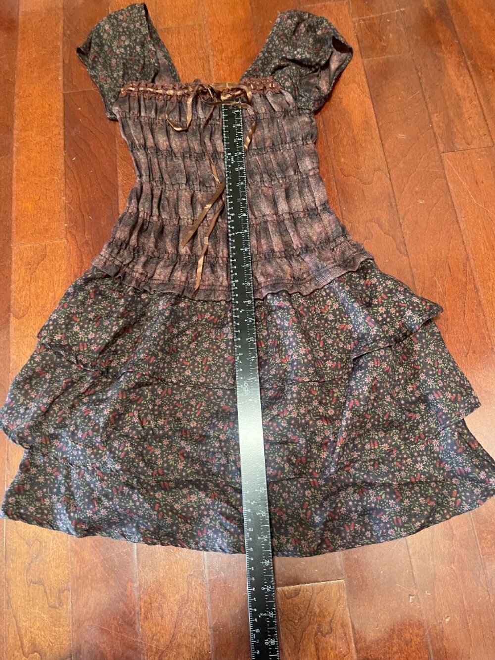 Smocked Floral Mini Dress Small Cottagecore Coquette Puff Sleeve - Picture 5 of 8